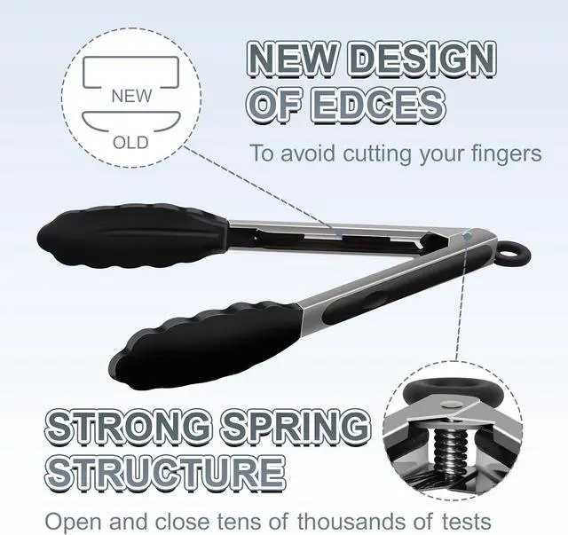 Alt view image 4 of 7 - 2 Pack Black Premium Stainless Steel Heat Resistant Kitchen Tongs for cooking,set of 9" and 12",Non Scratch Silicone cooking Tong Tip for Cooking Pans,Strong Grip BBQ tongs for Grabbing Hot Food