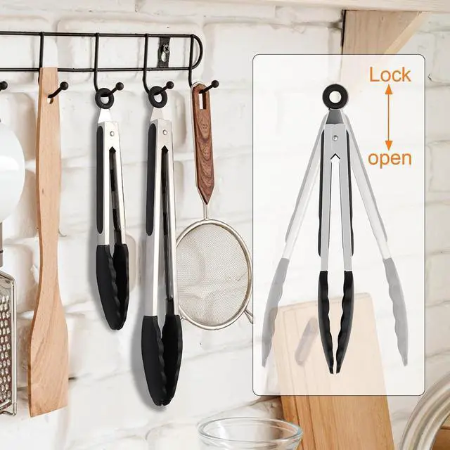 Alt view image 7 of 7 - 2 Pack Black Premium Stainless Steel Heat Resistant Kitchen Tongs for cooking,set of 9" and 12",Non Scratch Silicone cooking Tong Tip for Cooking Pans,Strong Grip BBQ tongs for Grabbing Hot Food
