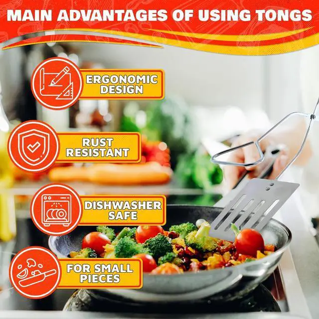 Alt view image 4 of 7 - 2-in-1 BBQ Spatula Tongs for Grilling, 14.3" Long, Stainless Steel