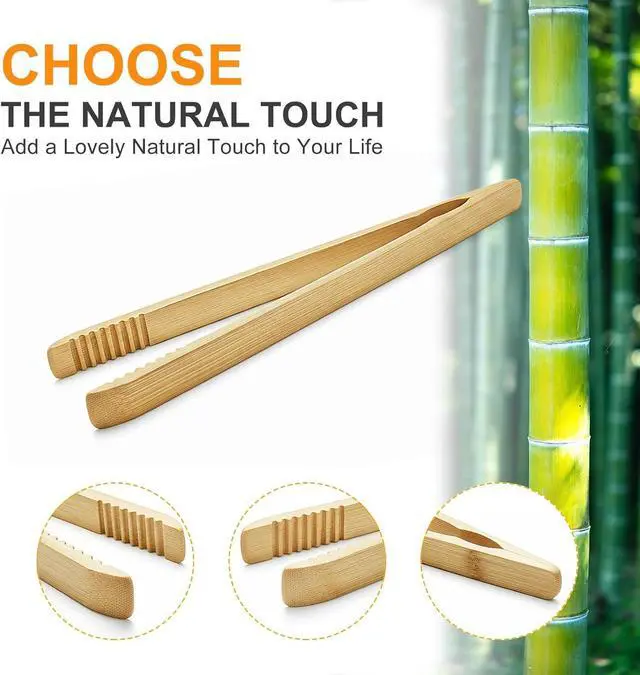 Alt view image 2 of 7 - 2 Pack Premium Bamboo Toaster Tongs, 10 Inches Natural Wooden Tongs with Serrated Tips for a Secure Grip on Toast, Bagels, Pastries, and Salads, Reusable for Cooking & Serving