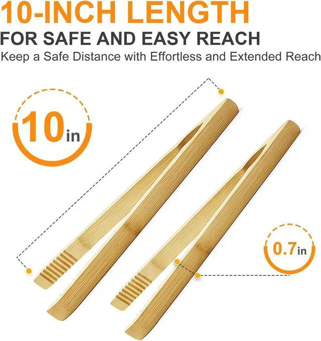 Alt view image 3 of 7 - 2 Pack Premium Bamboo Toaster Tongs, 10 Inches Natural Wooden Tongs with Serrated Tips for a Secure Grip on Toast, Bagels, Pastries, and Salads, Reusable for Cooking & Serving