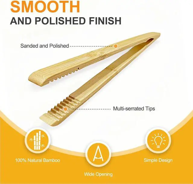 Alt view image 4 of 7 - 2 Pack Premium Bamboo Toaster Tongs, 10 Inches Natural Wooden Tongs with Serrated Tips for a Secure Grip on Toast, Bagels, Pastries, and Salads, Reusable for Cooking & Serving