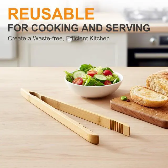 Alt view image 7 of 7 - 2 Pack Premium Bamboo Toaster Tongs, 10 Inches Natural Wooden Tongs with Serrated Tips for a Secure Grip on Toast, Bagels, Pastries, and Salads, Reusable for Cooking & Serving