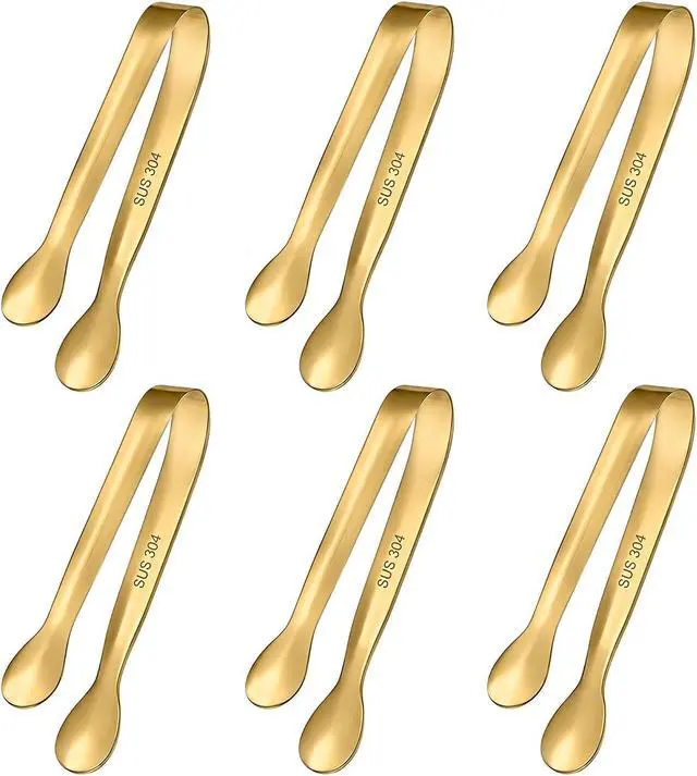 Main image of 6-Piece Gold Mini Serving Tongs, 4.25-Inch Small Tongs, 304 Stainless Steel