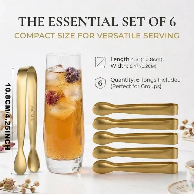 Alt view image 3 of 7 - 6-Piece Gold Mini Serving Tongs, 4.25-Inch Small Tongs, 304 Stainless Steel