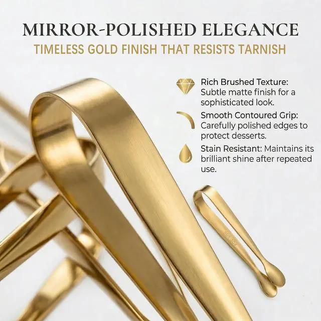 Alt view image 5 of 7 - 6-Piece Gold Mini Serving Tongs, 4.25-Inch Small Tongs, 304 Stainless Steel