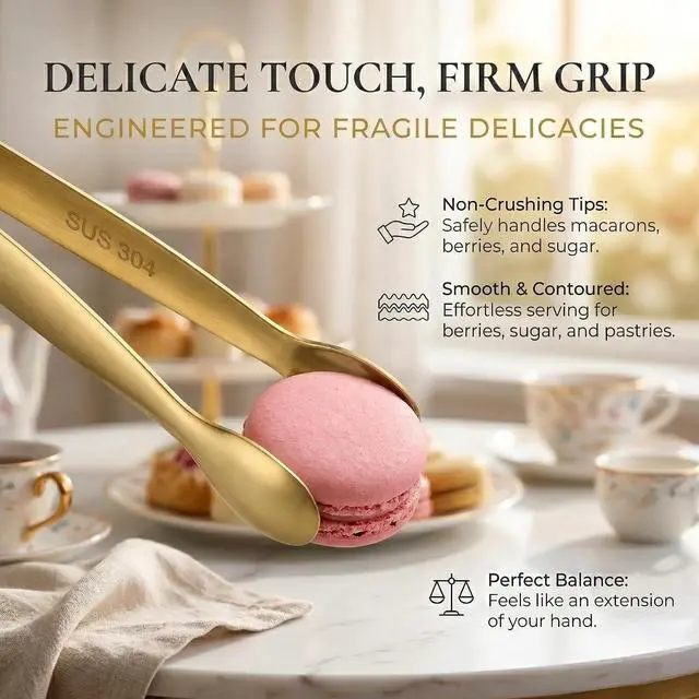 Alt view image 4 of 7 - 6-Piece Gold Mini Serving Tongs, 4.25-Inch Small Tongs, 304 Stainless Steel