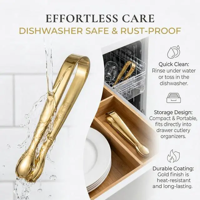 Alt view image 6 of 7 - 6-Piece Gold Mini Serving Tongs, 4.25-Inch Small Tongs, 304 Stainless Steel