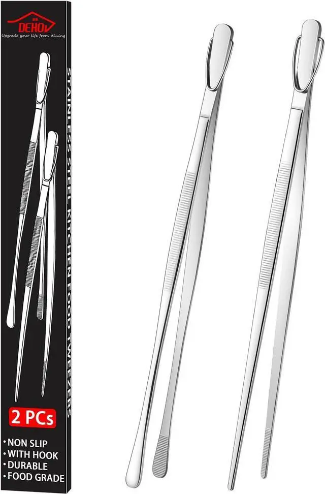 Main image of DEHOV 12 Inch Stainless Steel Kitchen Long Food Tweezers For Cooking,Metal Pasta Tongs,Skinny Chef Spaghetti Tongs