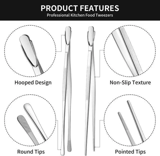 Alt view image 2 of 6 - DEHOV 12 Inch Stainless Steel Kitchen Long Food Tweezers For Cooking,Metal Pasta Tongs,Skinny Chef Spaghetti Tongs