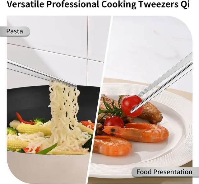 Alt view image 6 of 6 - DEHOV 12 Inch Stainless Steel Kitchen Long Food Tweezers For Cooking,Metal Pasta Tongs,Skinny Chef Spaghetti Tongs