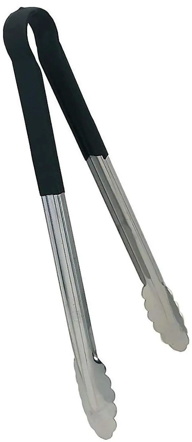 Main image of Update International TOPP-12 Stainless Steel Black Spring Tongs 12", PVC Which Does Not Include DEHP (di-Ethyl Hexyl Phthalate)