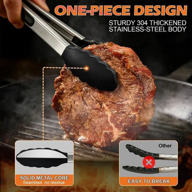 Alt view image 3 of 7 - TACGEA Stainless Steel Kitchen Tongs with Silicone Tips, Locking Grilling Food Tongs, 7" 9" and 12", Set of 3 Black