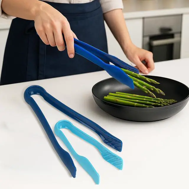Alt view image 7 of 7 - DecorRack 3 Piece Plastic Tong Set, 6-8-10 in Heavy Duty (Blue)