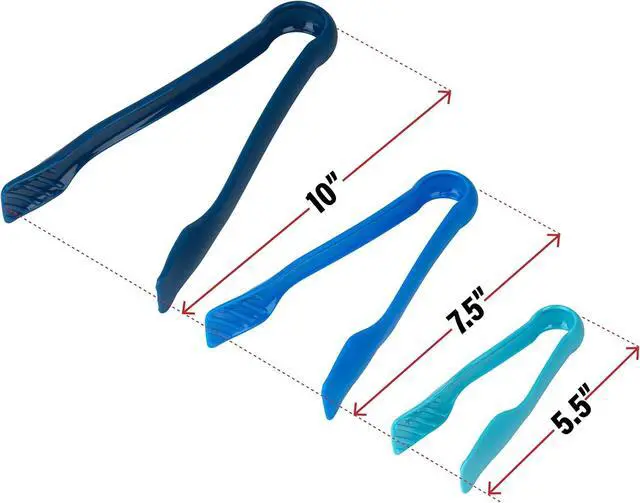 Alt view image 2 of 7 - DecorRack 3 Piece Plastic Tong Set, 6-8-10 in Heavy Duty (Blue)