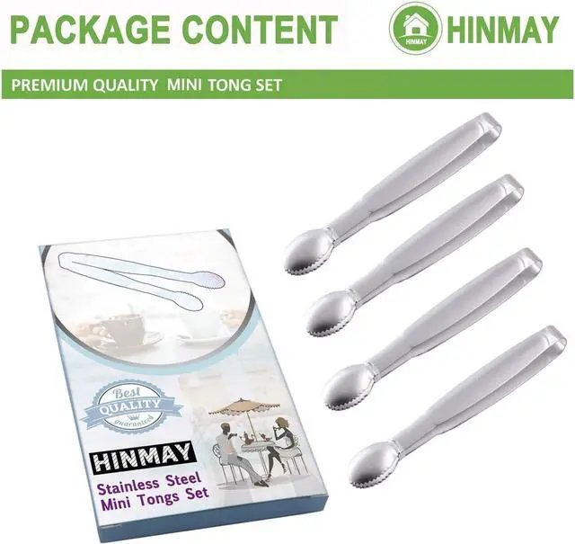 Alt view image 2 of 6 - HINMAY 5" Mini Serving Tongs Tiny Stainless Steel Small Tongs, Set of 4