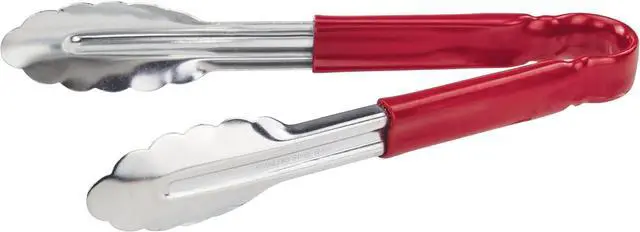 Main image of Winco 9" Red Plastic Stainless Steel Serving Tongs