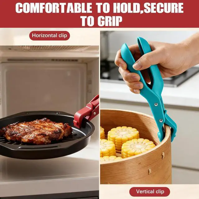 Alt view image 3 of 7 - Hot Plate Gripper,Multi-purpose Anti-Scald Bowl Holder Clip, Hot Plates Gripper Lifters Tongs,Multi-function Hot Bowl Dish Plate Grippers Clips,Kitchen Silicone Anti Slip Clip for Bowls,Dishes(2pcs)