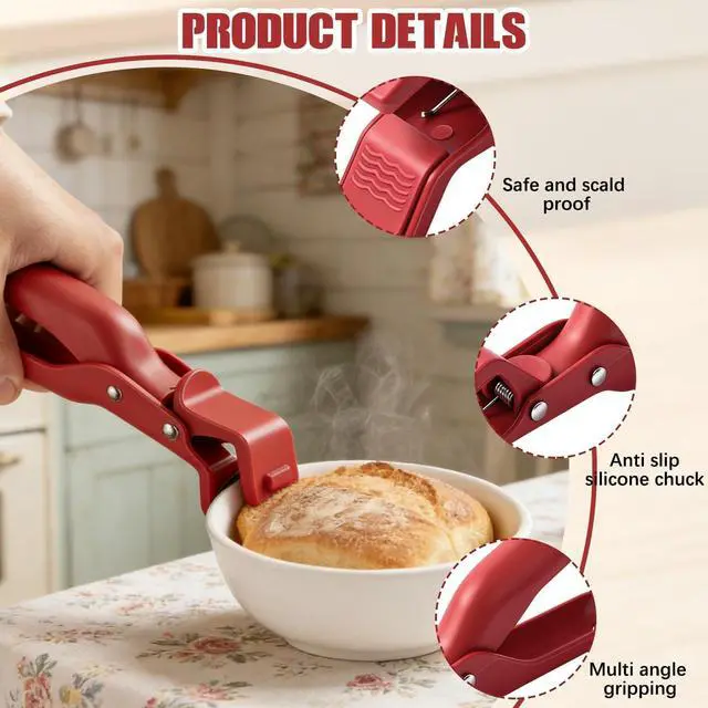 Alt view image 6 of 7 - Hot Plate Gripper,Multi-purpose Anti-Scald Bowl Holder Clip, Hot Plates Gripper Lifters Tongs,Multi-function Hot Bowl Dish Plate Grippers Clips,Kitchen Silicone Anti Slip Clip for Bowls,Dishes(2pcs)