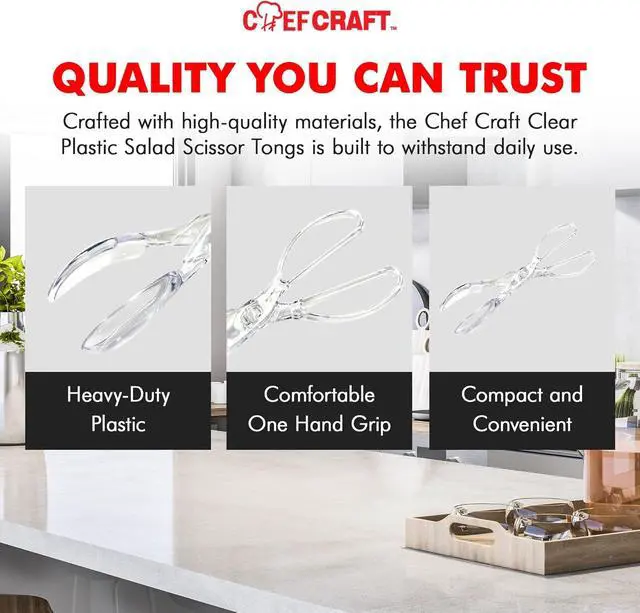 Alt view image 6 of 7 - Chef Craft Premium Salad Scissor Tongs, 11.25 inch, Clear