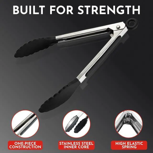 Alt view image 4 of 7 - Kitchen Tongs - 12, 9 & 7 Inch Locking Silicone Tongs for Cooking, Set of 3