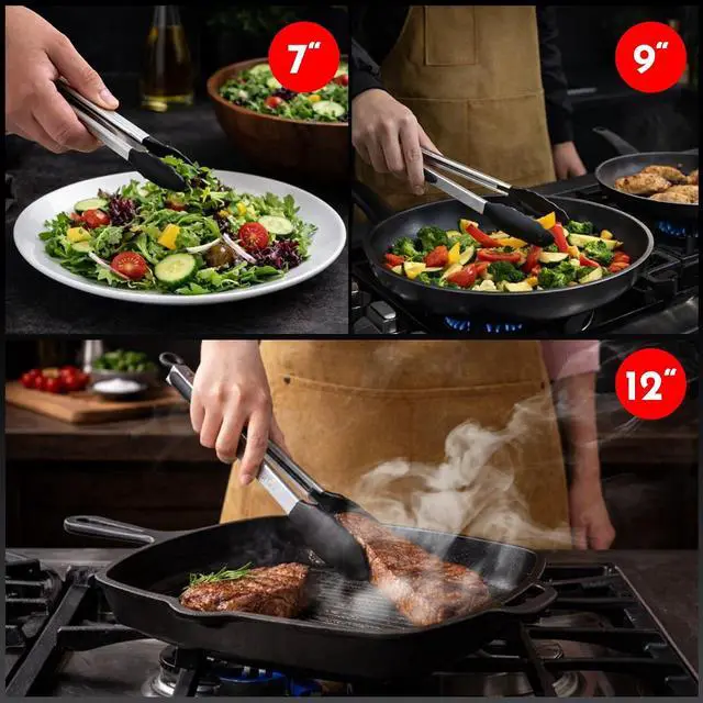 Alt view image 7 of 7 - Kitchen Tongs - 12, 9 & 7 Inch Locking Silicone Tongs for Cooking, Set of 3