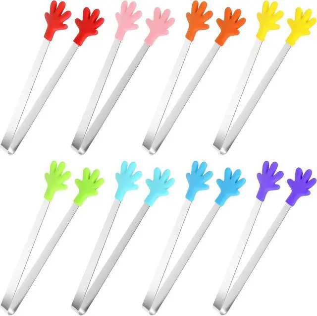 Main image of 8PCS Mini Food Tongs, Small Stainless Steel Tongs with Silicone Tips, for Ice Cube, fruits, Sugar, Barbecue, 5.3 inch8 Colors (Palm shape)