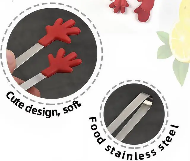 Alt view image 3 of 7 - 8PCS Mini Food Tongs, Small Stainless Steel Tongs with Silicone Tips, for Ice Cube, fruits, Sugar, Barbecue, 5.3 inch8 Colors (Palm shape)