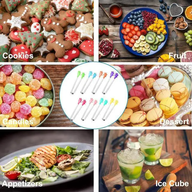 Alt view image 4 of 7 - 8PCS Mini Food Tongs, Small Stainless Steel Tongs with Silicone Tips, for Ice Cube, fruits, Sugar, Barbecue, 5.3 inch8 Colors (Palm shape)