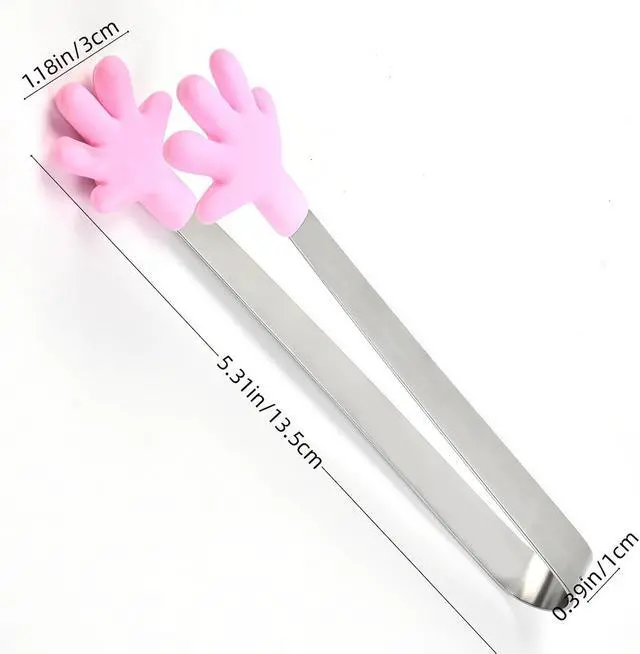 Alt view image 2 of 7 - 8PCS Mini Food Tongs, Small Stainless Steel Tongs with Silicone Tips, for Ice Cube, fruits, Sugar, Barbecue, 5.3 inch8 Colors (Palm shape)