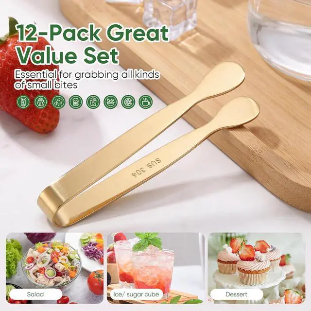 Alt view image 4 of 7 - 12 Pcs Gold Serving Tongs, Stainless Steel Ice Tongs Mini Sugar Tongs for Kitchen Appetizers, Party. Ting Tongs for Serving Food, Ice, Sugar Cube, Salad, Desserts