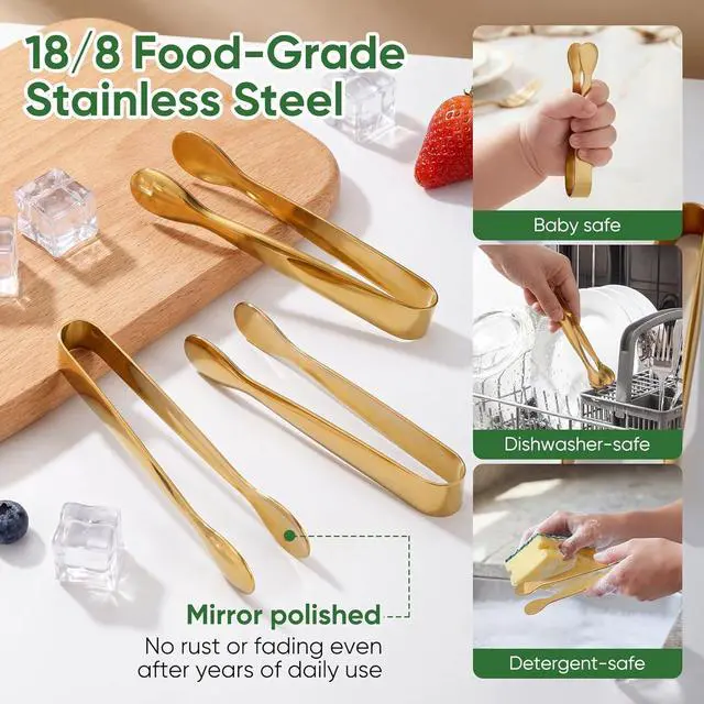 Alt view image 2 of 7 - 12 Pcs Gold Serving Tongs, Stainless Steel Ice Tongs Mini Sugar Tongs for Kitchen Appetizers, Party. Ting Tongs for Serving Food, Ice, Sugar Cube, Salad, Desserts