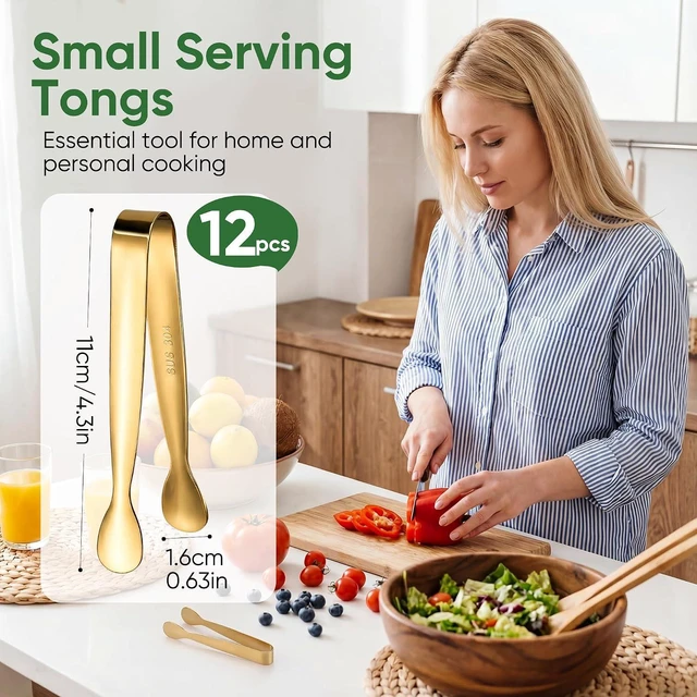 Alt view image 3 of 7 - 12 Pcs Gold Serving Tongs, Stainless Steel Ice Tongs Mini Sugar Tongs for Kitchen Appetizers, Party. Ting Tongs for Serving Food, Ice, Sugar Cube, Salad, Desserts