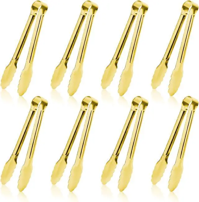Main image of 8PCS Gold Mini Metal Tongs, 5" Stainless Steel Serving Tiny Tong, Small Kitchen Accessories for Appetizer, Ice, Sugar Cube, Salad, Toaster, Desserts (Gold, 5 INCH)