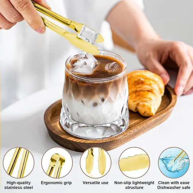 Alt view image 5 of 7 - 8PCS Gold Mini Metal Tongs, 5" Stainless Steel Serving Tiny Tong, Small Kitchen Accessories for Appetizer, Ice, Sugar Cube, Salad, Toaster, Desserts (Gold, 5 INCH)