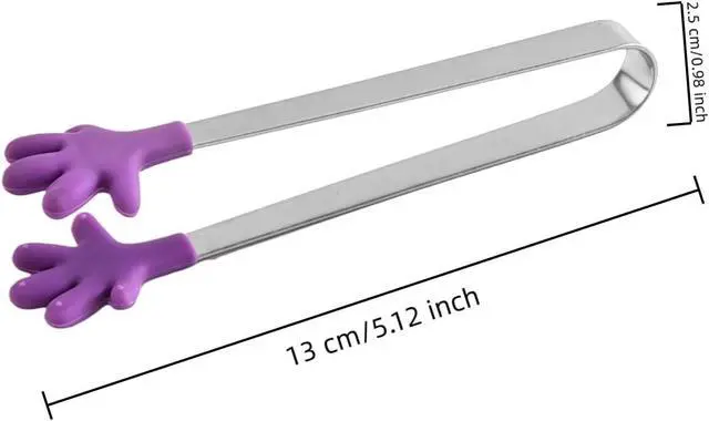 Alt view image 2 of 7 - 4PCS Silicone Mini Tongs, 5 Inch Colourful Small Hand Shape Metal Food Tongs, Kitchen Tool for Serving Food, Ice Cube, Fruits, Sugar, Barbecue, DessertsGreat for Party, Buffet