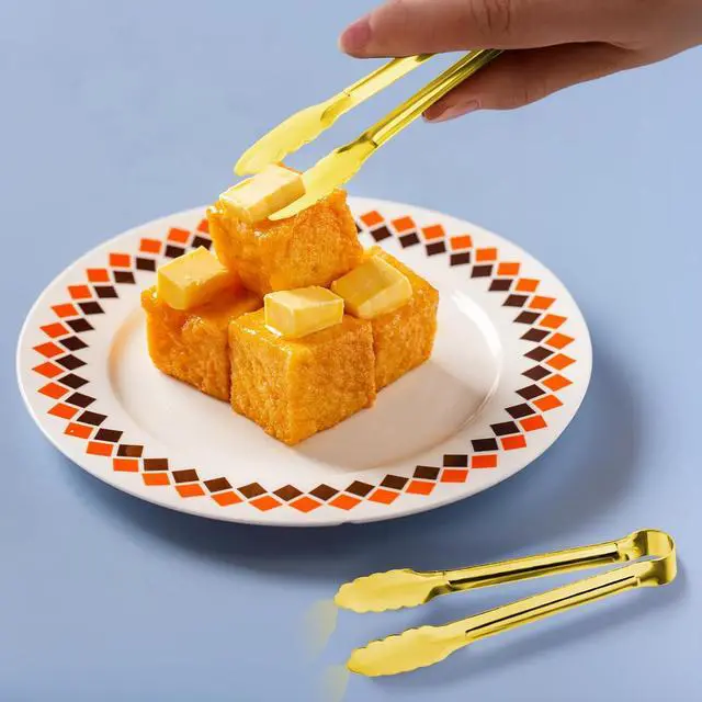 Alt view image 7 of 7 - 8PCS Gold Mini Metal Tongs, 5" Stainless Steel Serving Tiny Tong, Small Kitchen Accessories for Appetizer, Ice, Sugar Cube, Salad, Toaster, Desserts (Gold, 5 INCH)