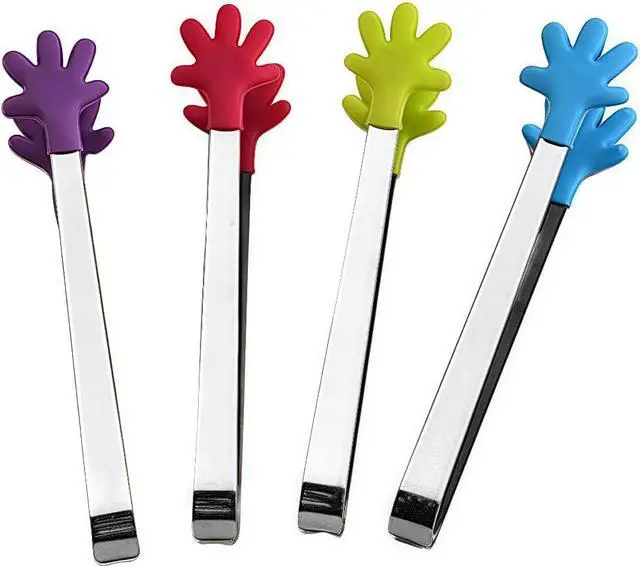 Main image of 4PCS Silicone Mini Tongs, 5 Inch Colourful Small Hand Shape Metal Food Tongs, Kitchen Tool for Serving Food, Ice Cube, Fruits, Sugar, Barbecue, DessertsGreat for Party, Buffet