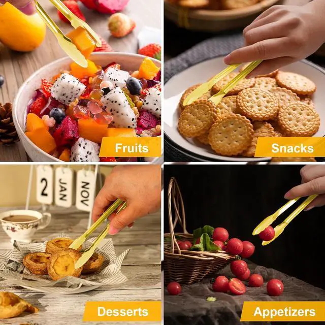 Alt view image 6 of 7 - 8PCS Gold Mini Metal Tongs, 5" Stainless Steel Serving Tiny Tong, Small Kitchen Accessories for Appetizer, Ice, Sugar Cube, Salad, Toaster, Desserts (Gold, 5 INCH)
