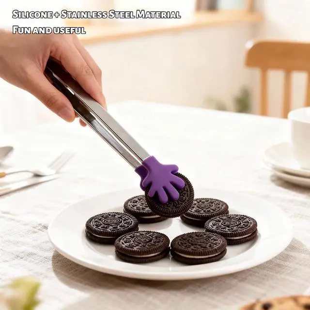Alt view image 4 of 7 - 4PCS Silicone Mini Tongs, 5 Inch Colourful Small Hand Shape Metal Food Tongs, Kitchen Tool for Serving Food, Ice Cube, Fruits, Sugar, Barbecue, DessertsGreat for Party, Buffet