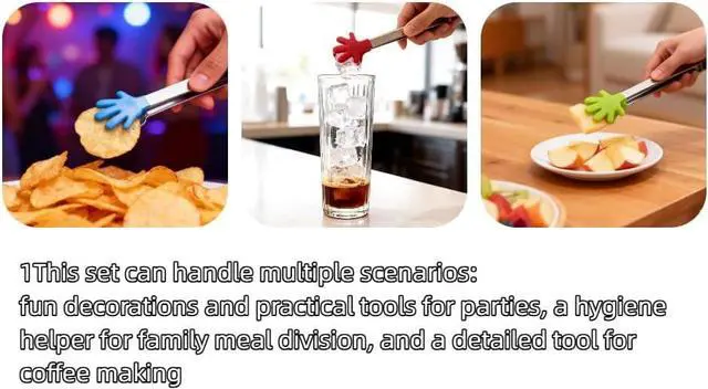 Alt view image 6 of 7 - 4PCS Silicone Mini Tongs, 5 Inch Colourful Small Hand Shape Metal Food Tongs, Kitchen Tool for Serving Food, Ice Cube, Fruits, Sugar, Barbecue, DessertsGreat for Party, Buffet