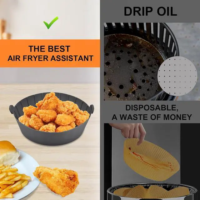 Alt view image 5 of 6 - 3Pcs Round Silicone Air Fryer Liners Reusable for 1-2qt Air Fryers
