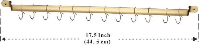 Alt view image 2 of 5 - Kyraton Kitchen Utensil Rack, Kitchen Rack With Gold Titanium Plating,Rail Rack Organizer for Hanging Knives,Wall Mounted Gourmet Kitchen Rail with 14 Hooks