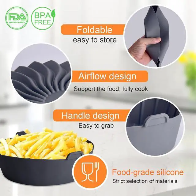 Alt view image 4 of 6 - 3Pcs Round Silicone Air Fryer Liners Reusable for 1-2qt Air Fryers