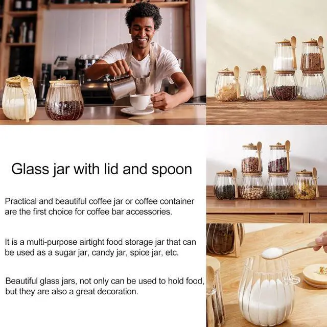 Alt view image 3 of 7 - CNWSGEM Sugar Bowls Sugar Container 25.36 FL OZ Glass Coffee Canister Airtight Food Storage Jar with Lid and Spoon Candy Jar Coffee Bar Accessories Storage Beans Powder (Conical)