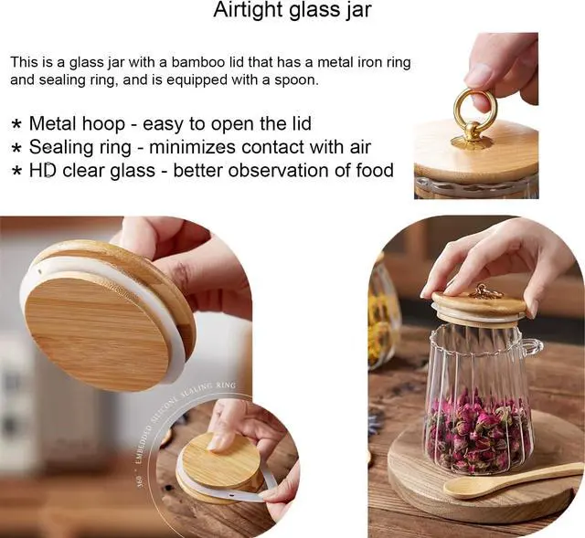 Alt view image 5 of 7 - CNWSGEM Sugar Bowls Sugar Container 25.36 FL OZ Glass Coffee Canister Airtight Food Storage Jar with Lid and Spoon Candy Jar Coffee Bar Accessories Storage Beans Powder (Conical)