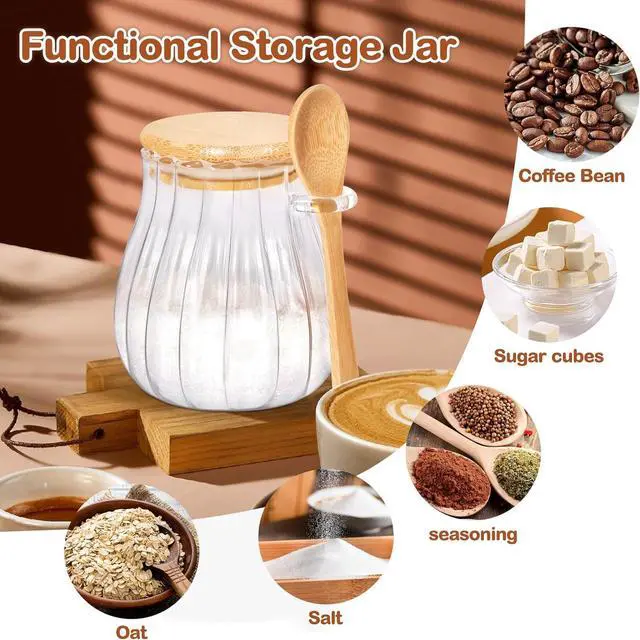 Alt view image 7 of 7 - 15oz Sugar Container with Bamboo Lid and Spoon,Sugar Bowl Glass Jar for Coffee Bar Accessories Coffee Canister Kitchen Decor (Medium)