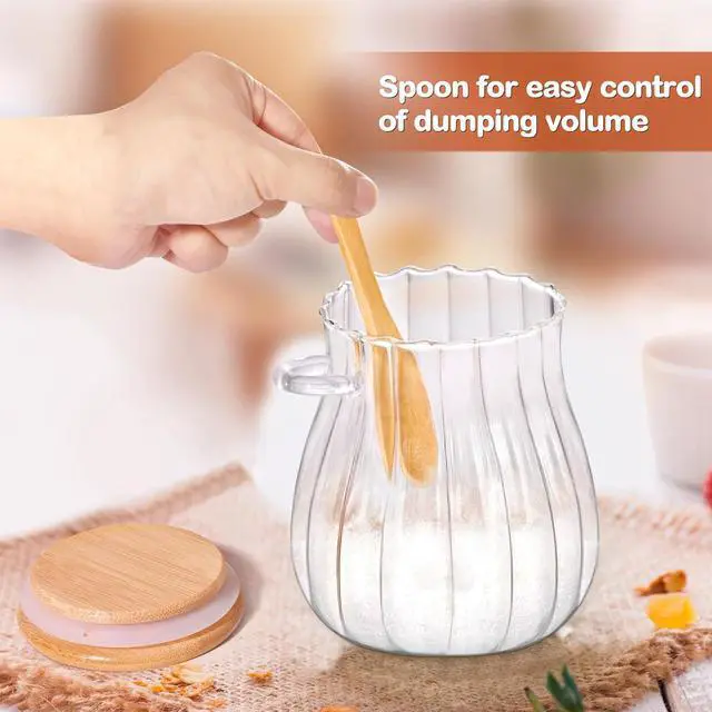 Alt view image 5 of 7 - 15oz Sugar Container with Bamboo Lid and Spoon,Sugar Bowl Glass Jar for Coffee Bar Accessories Coffee Canister Kitchen Decor (Medium)