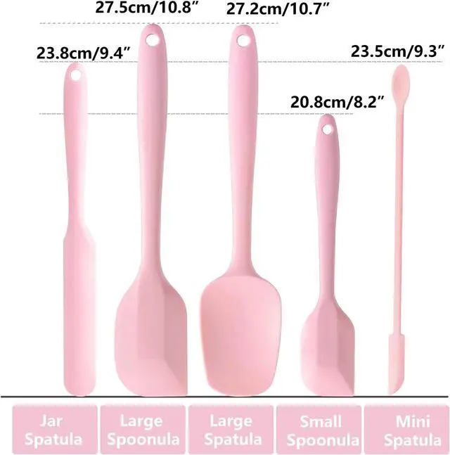 Alt view image 2 of 6 - 5 Piece Pink Silicone Spatula Set, Heat Resistant Rubber Spatulas Set, Silicone Kitchen Utensils Set Dishwasher Safe for Nonstick Cookware Baking Cooking