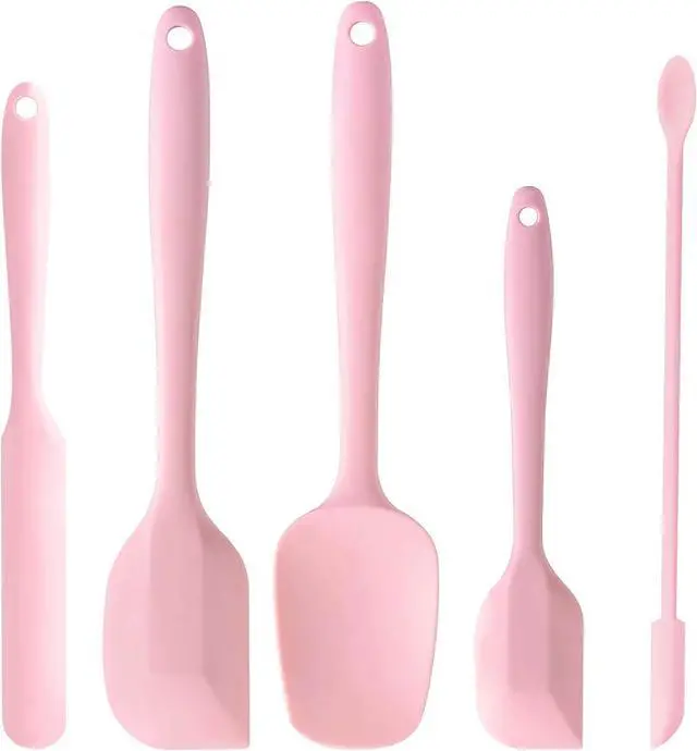 Main image of 5 Piece Pink Silicone Spatula Set, Heat Resistant Rubber Spatulas Set, Silicone Kitchen Utensils Set Dishwasher Safe for Nonstick Cookware Baking Cooking